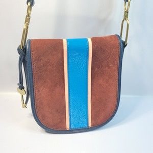 Brown and Blue Suede Crossbody Bag